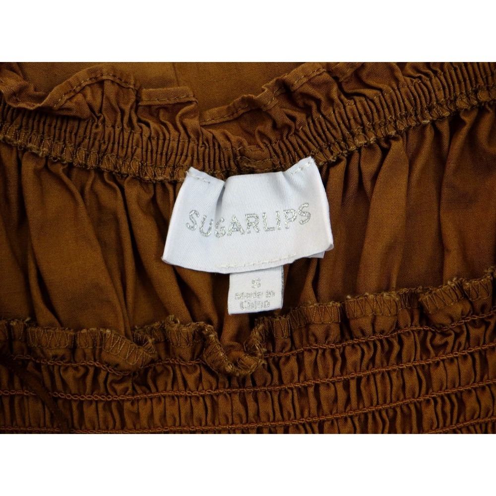 NEW! Sugarlips Orion Smocked Waist Poplin Midi Dress Brown SZ S - Picture 11 of 12